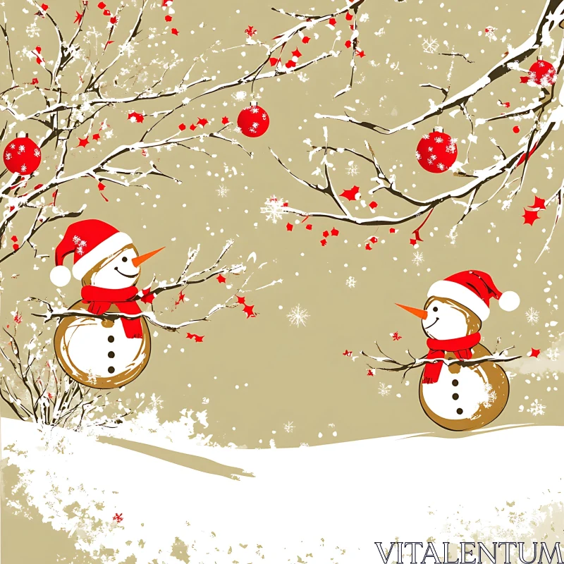 Festive Snowmen and Winter Scene AI Image