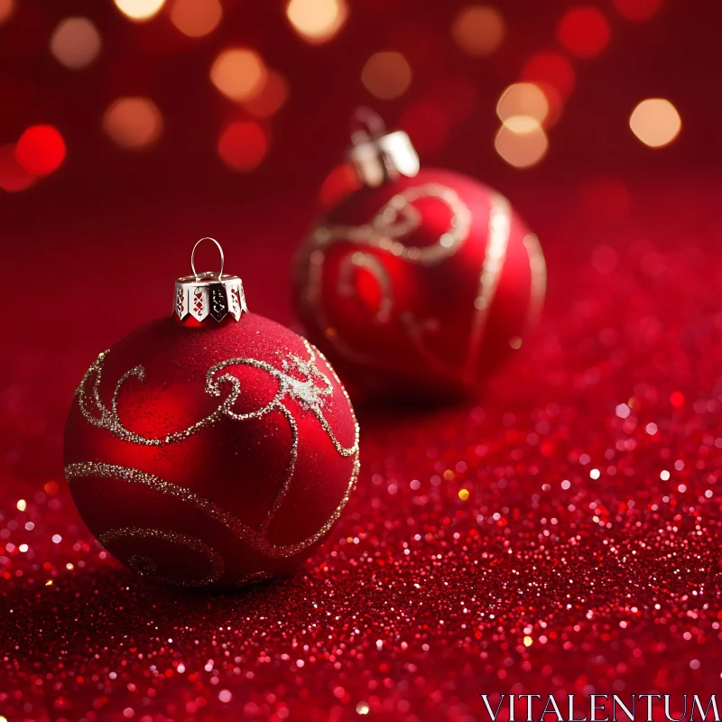 Elegant Red Holiday Ornaments with Sparkling Designs AI Image