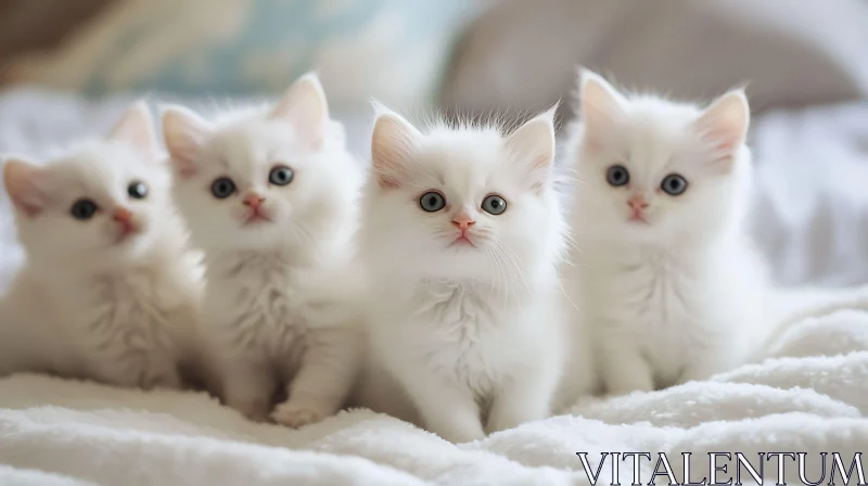 Cute Blue-Eyed White Kittens on Soft Blanket AI Image