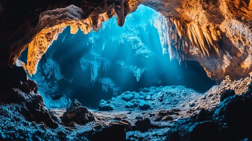 Enchanted Cavern's Blue Glow and Stunning Stalactites