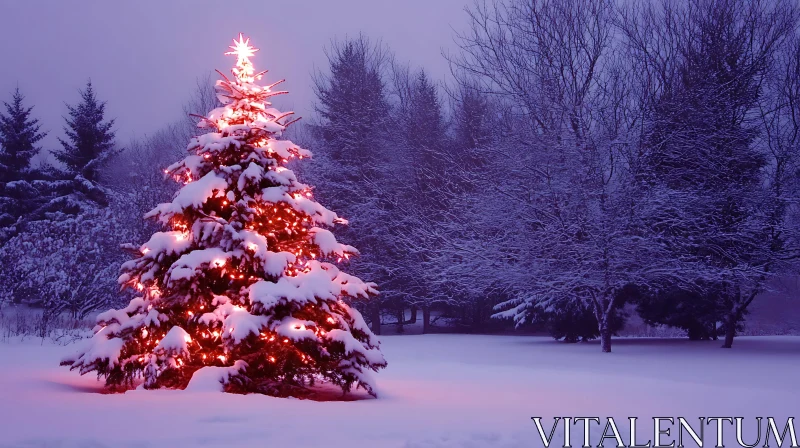 Glowing Christmas Tree in Winter Wonderland AI Image