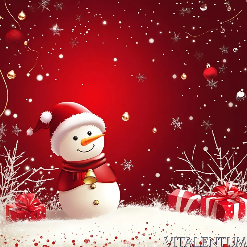 Cheerful Snowman in Christmas Setting AI Image