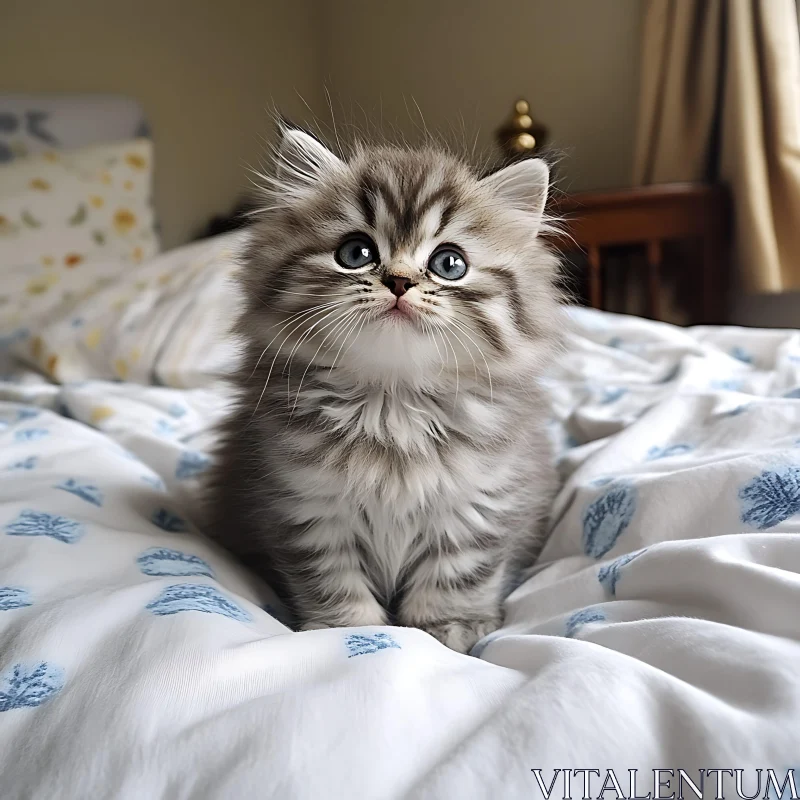 Charming Kitten with Fluffy Fur and Blue Eyes AI Image