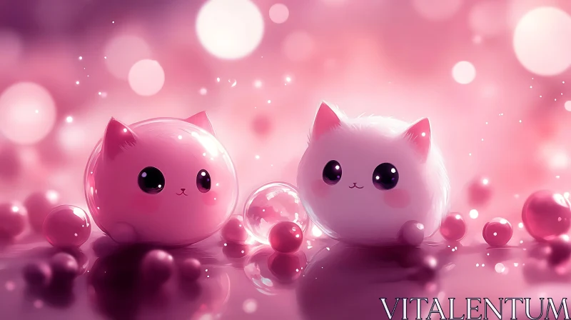 Kawaii Cats with Bubbles AI Image