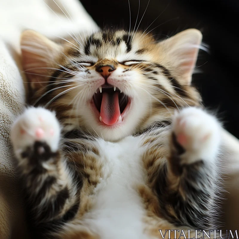 Fluffy Kitten Yawning Close-Up AI Image