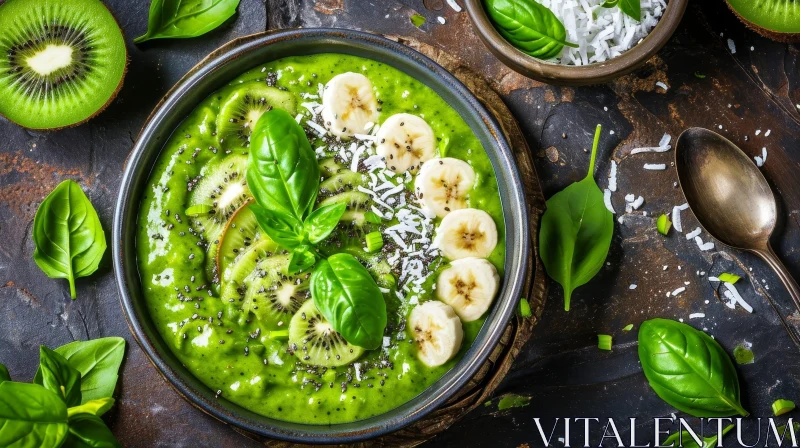 Delicious and Nutritious Green Smoothie Bowl AI Image