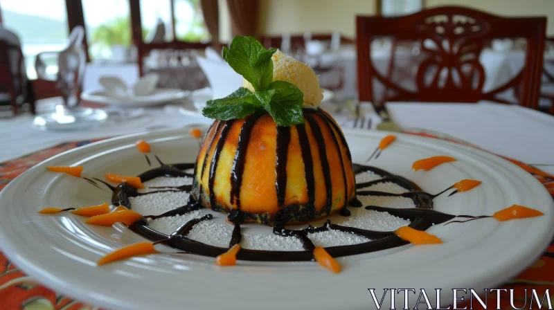 AI ART Delicious Orange Chocolate Dessert with Vanilla Ice Cream