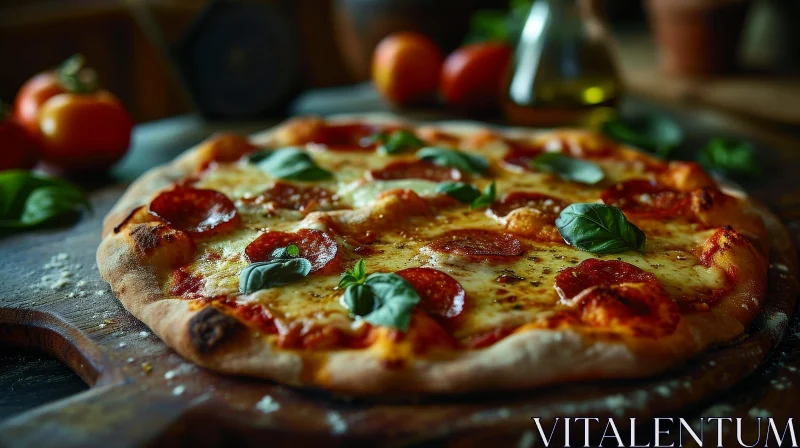 Delicious Pepperoni Pizza on Wooden Board AI Image