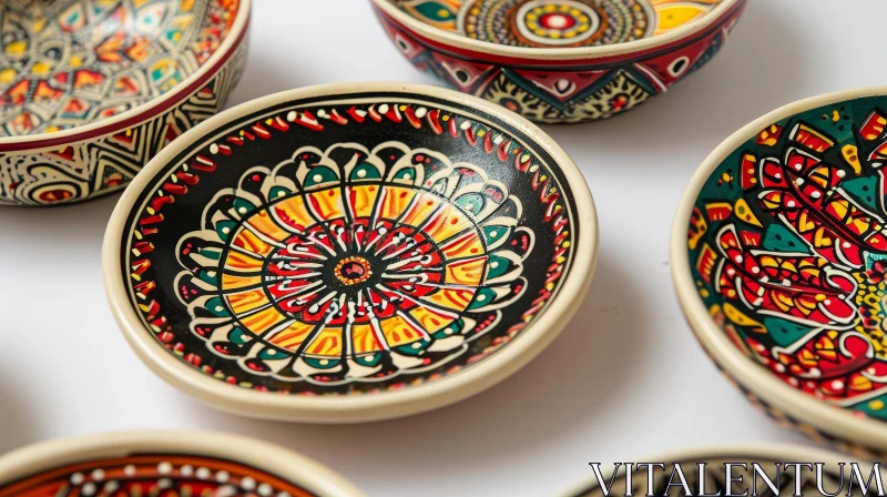 Exquisite Handmade Ceramic Bowls with Vibrant Ethnic Patterns AI Image