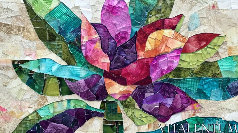 Exquisite Mosaic Artwork: Hand-Cut Stained Glass Floral Design AI Image