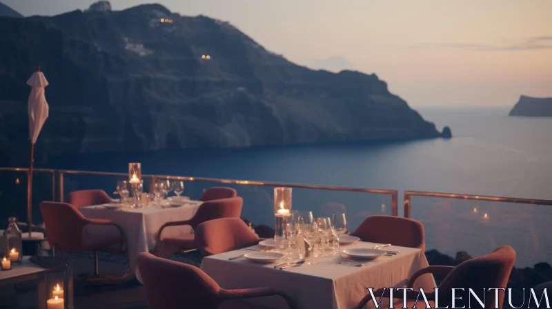 Luxury Dining Overlooking the Caldera in Santorini - Cinematic Lighting AI Image