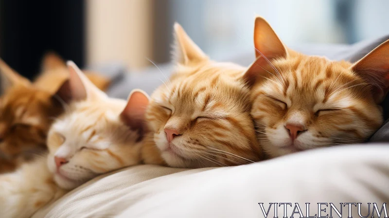 AI ART Peaceful Ginger Cats Sleeping on Beige Blanket