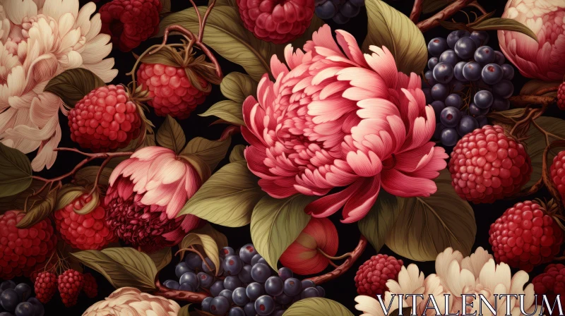 Peony and Berries Wallpaper: A Symphony of Detail and Color AI Image