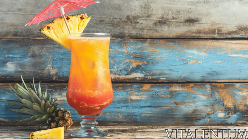 Refreshing Tropical Cocktail with Pineapple on Wooden Table AI Image