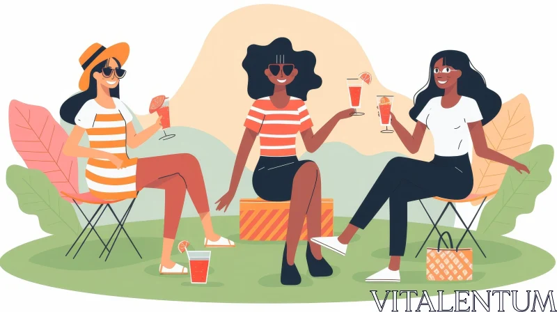 Sunny Day Relaxation: Diverse Women in Park AI Image
