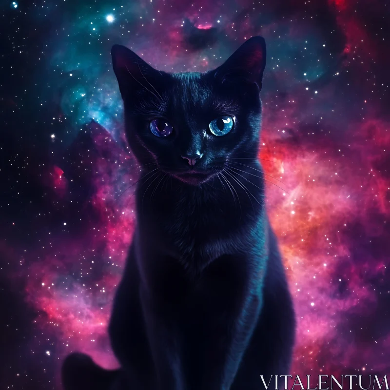 Mystical Cat in Galactic Dreamscape AI Image