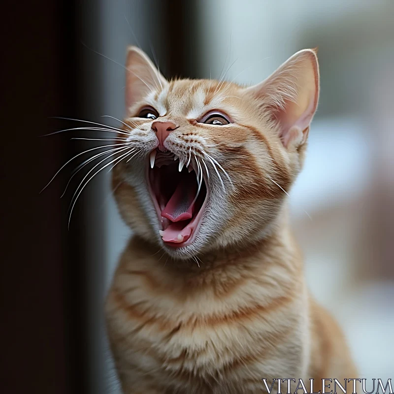 Ginger Cat in Yawning Pose AI Image