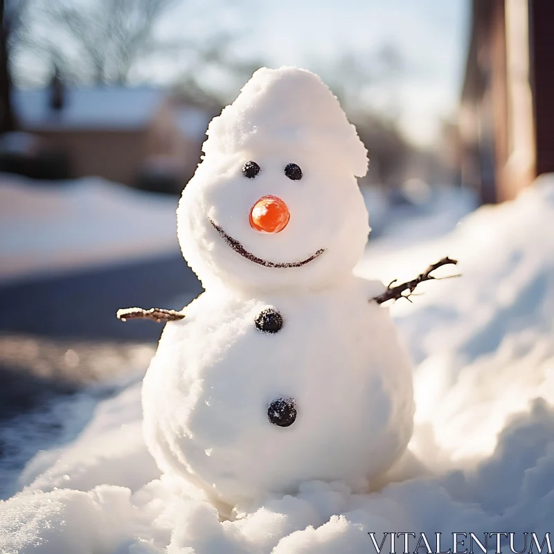 Playful Snowman in Winter Sunlight AI Image