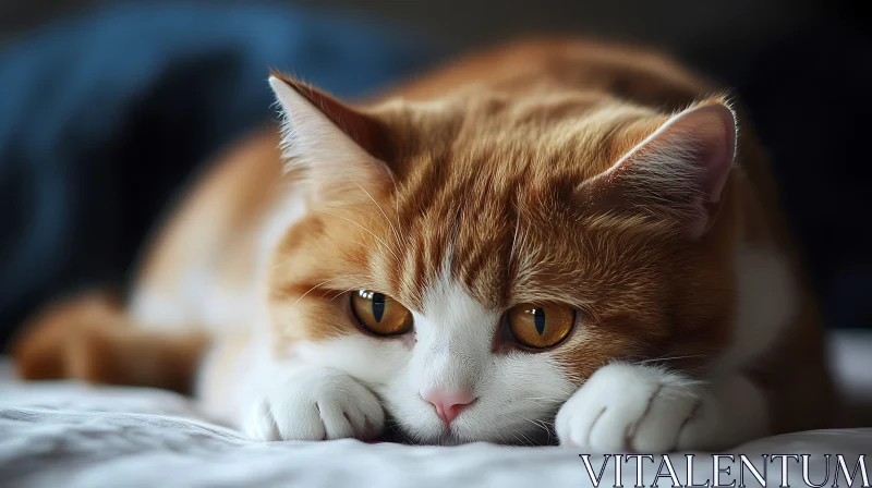 Close-Up of a Relaxed Cat with Golden Eyes AI Image