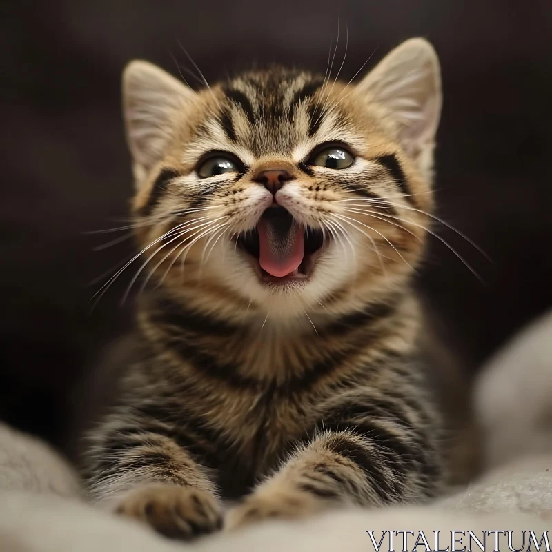 Cute Tabby Kitten with Open Mouth AI Image