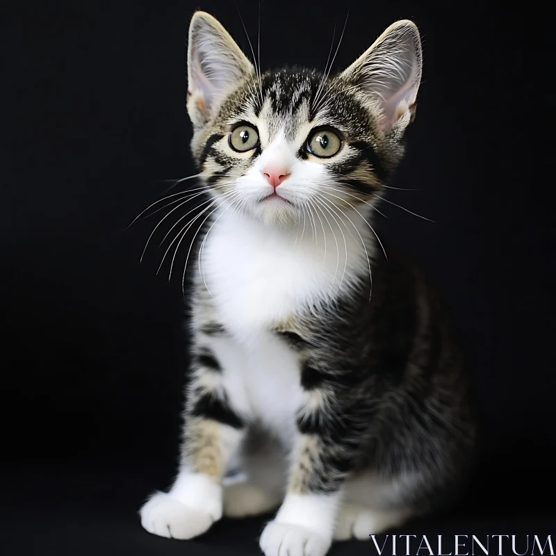 Charming Young Kitten with White and Grey Fur AI Image