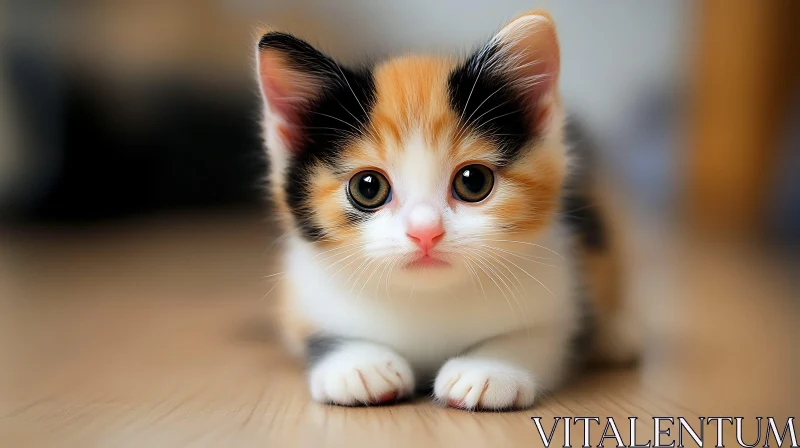 Cute Calico Kitten Relaxing on the Floor AI Image