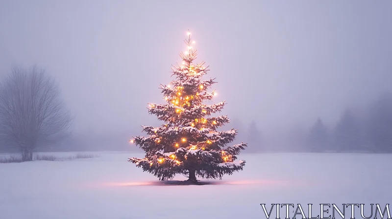 AI ART Illuminated Christmas Tree in Winter Wonderland