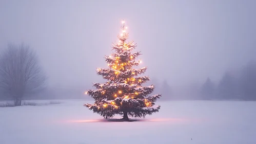 Illuminated Christmas Tree in Winter Wonderland