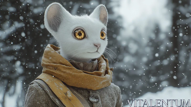 Anthropomorphic Cat Character in Winter Setting AI Image