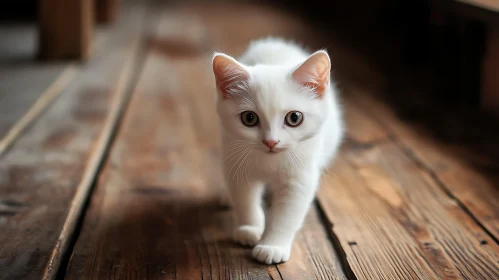 Curious White Kitten Indoors