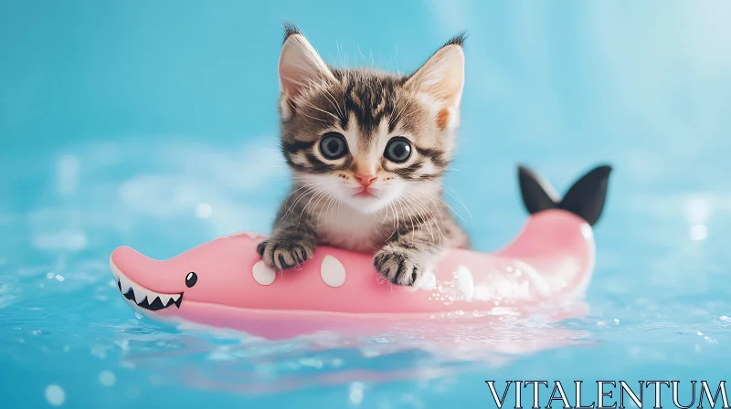 Kitten Enjoying a Ride on a Float Toy AI Image