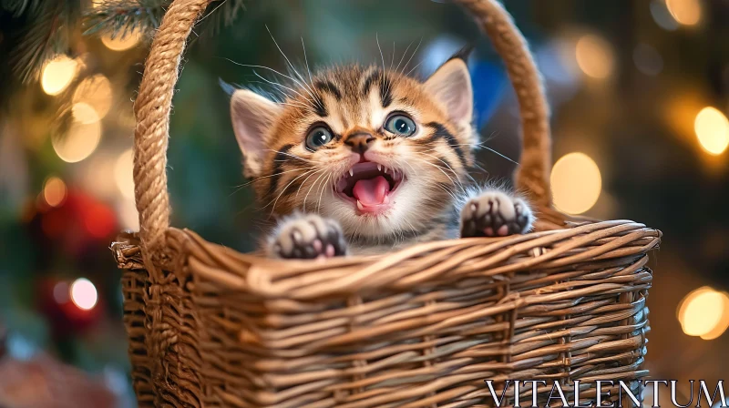 AI ART Cute Kitten Peeking Out from Basket