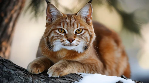 Amber-Eyed Cat in a Natural Winter Setting