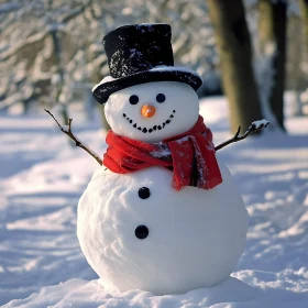 Festive Snowman in Snowy Landscape