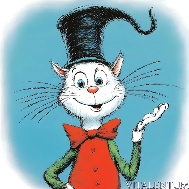 Anthropomorphic Cat Wearing a Top Hat and Bow Tie AI Image