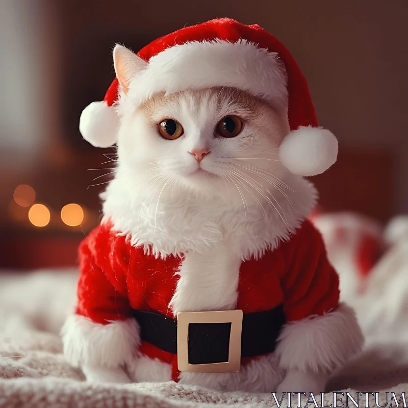 Cute Cat Dressed as Santa for the Holidays AI Image