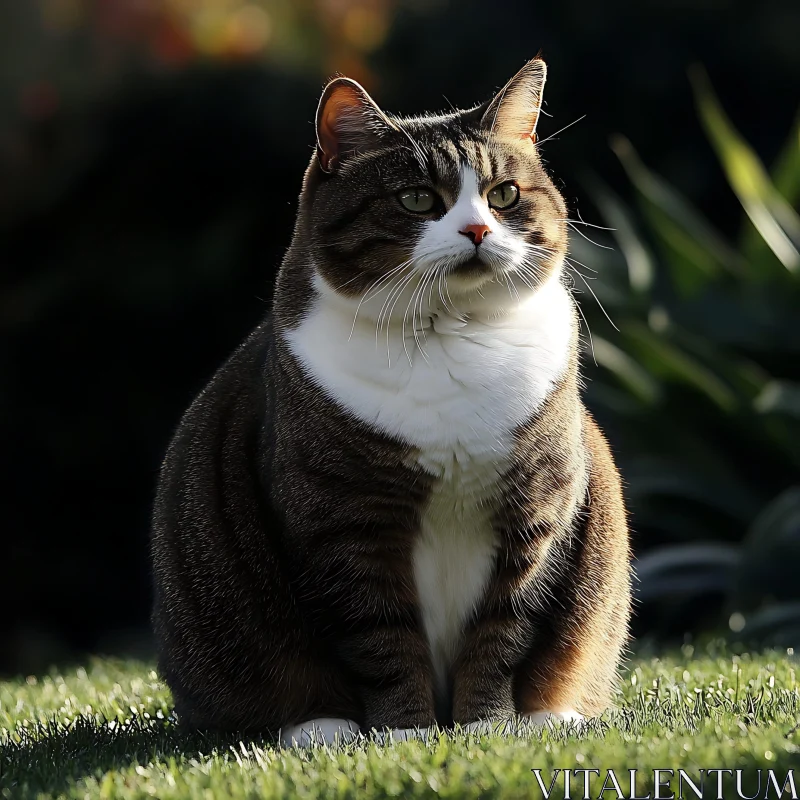 Calm Cat in Sunlit Garden AI Image