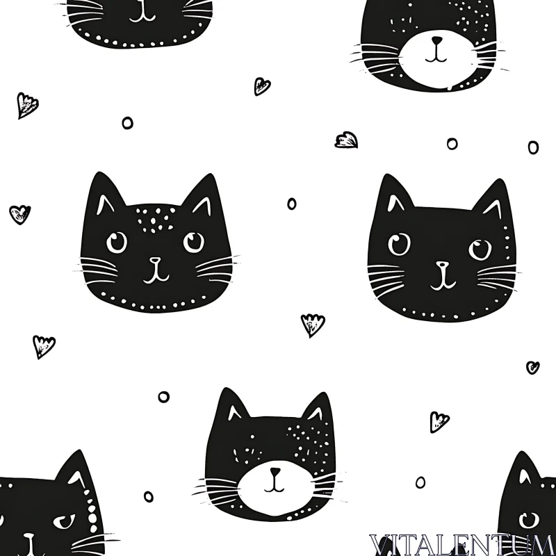 Cute Black Cat Doodle Pattern AI Image