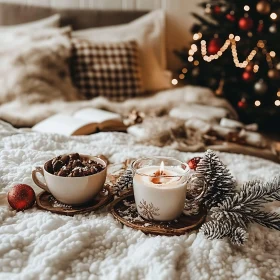 Festive Holiday Setting with Warm Beverages