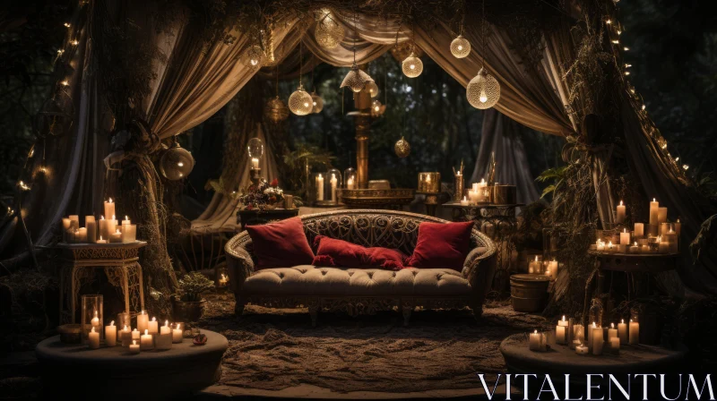 Enchanting Candlelit Room: Whimsical Wilderness and Romantic Themes AI Image