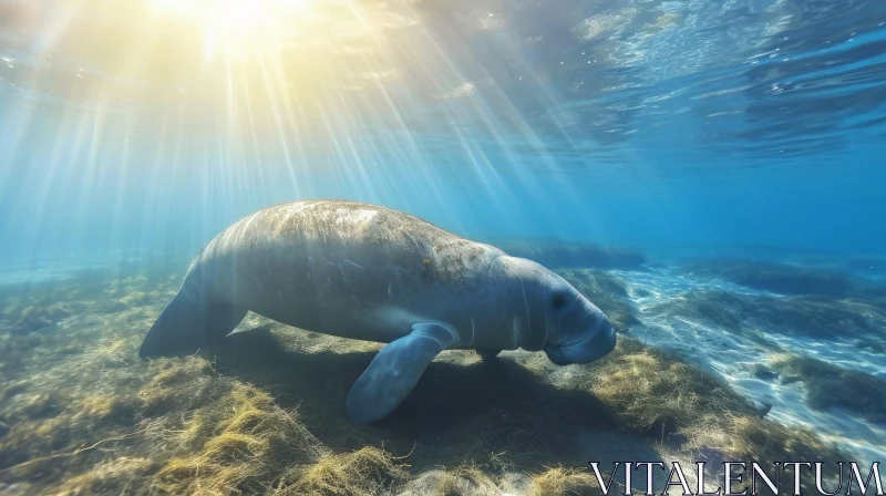 Graceful Manatee Swimming in Clear Water | Underwater Photography AI Image