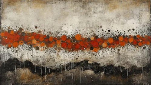 Large Abstract Painting with Red Circles | Textured Surface