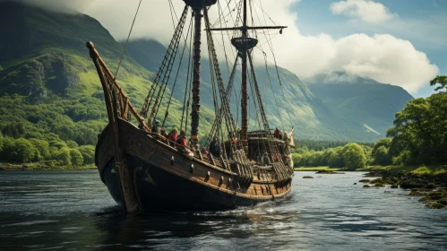 Majestic Sailing Ship in Scotland: Captivating Epic Fantasy Scene