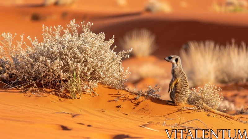 Meerkat Standing on Sand Dune in Desert - Nature Photography AI Image