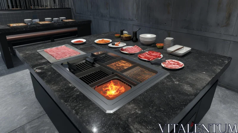 Modern and Stylish Yakiniku Restaurant with Intimate Atmosphere AI Image