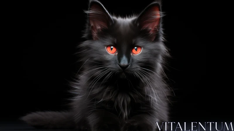 Mysterious Black Cat with Glowing Red Eyes AI Image