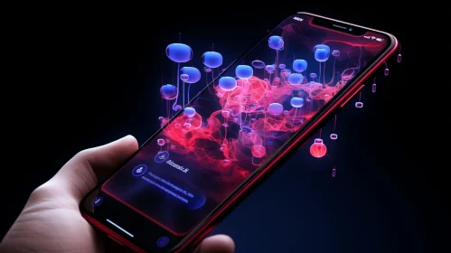 Red Smartphone with Person Drawing | 3D Effect