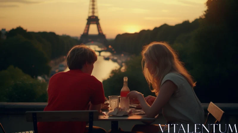 Romantic Dinner at Sunset in Paris AI Image