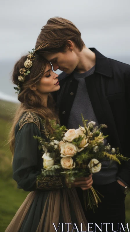 Romantic Medieval-Inspired Wedding Scene in Norwegian Nature AI Image