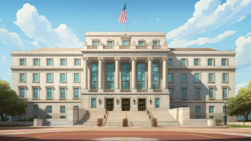 Symmetrical Government Building with Ionic Columns
